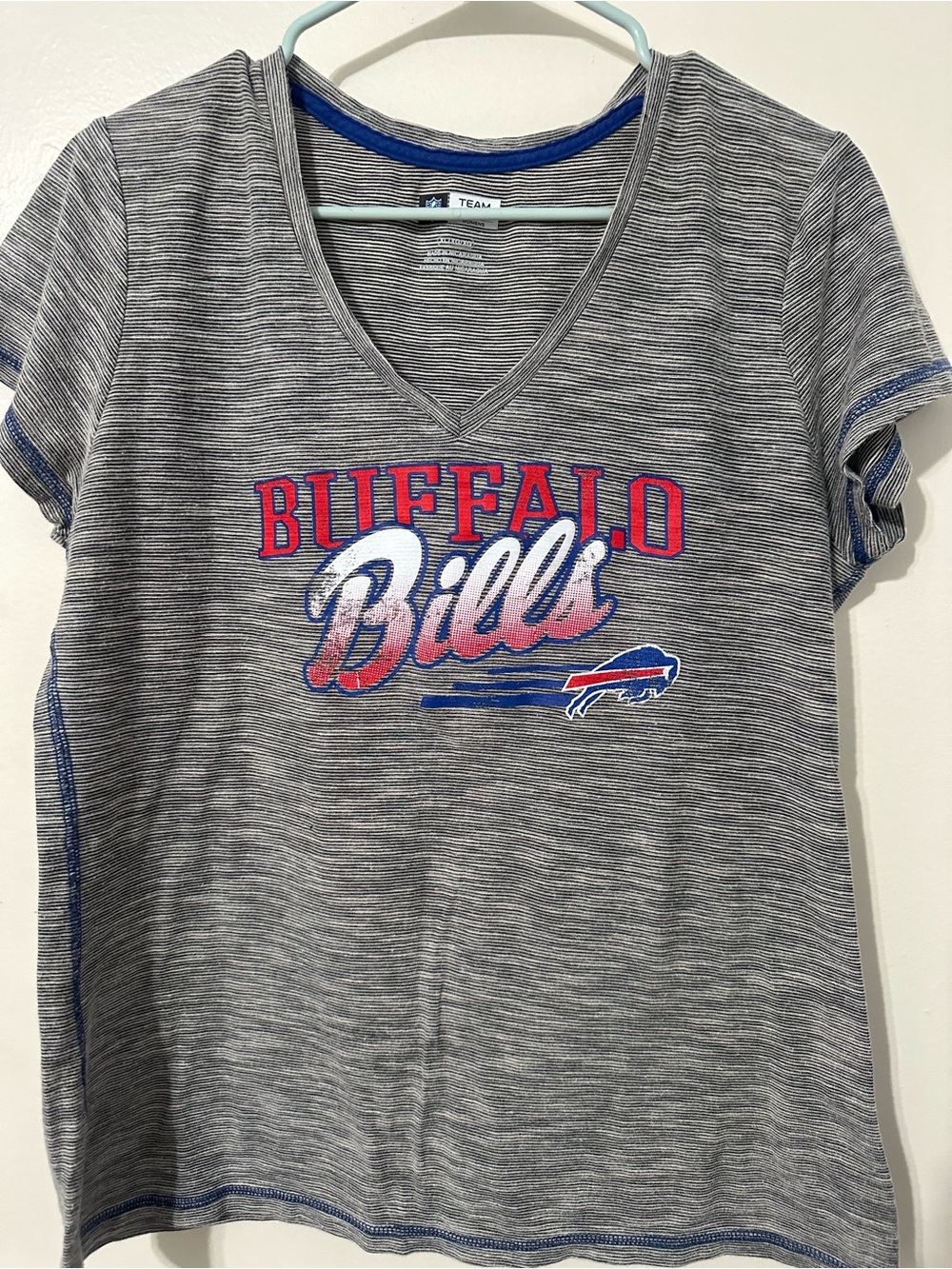 NFL Buffalo Bills Gray V-Neck Tee with Red and Blue Logo